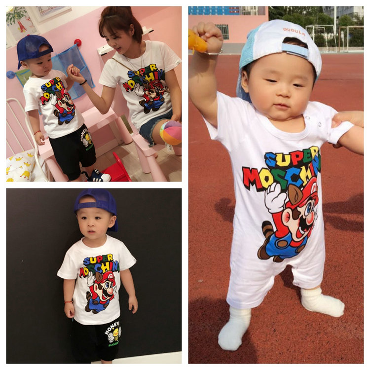 200 kg kích thước lớn phụ huynh-trẻ em cotton hoạt hình áo thun cổ tròn thiết bị gia đình đội hoạt động tập thể áo thun ngắn tay trang phục dành cho cha mẹ và con
