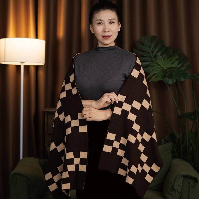 Gglvff Geometric Plaid Shawl Material Package Cashmere Yarn Genuine Wool Double-Sided Jacquard Hand Knitting