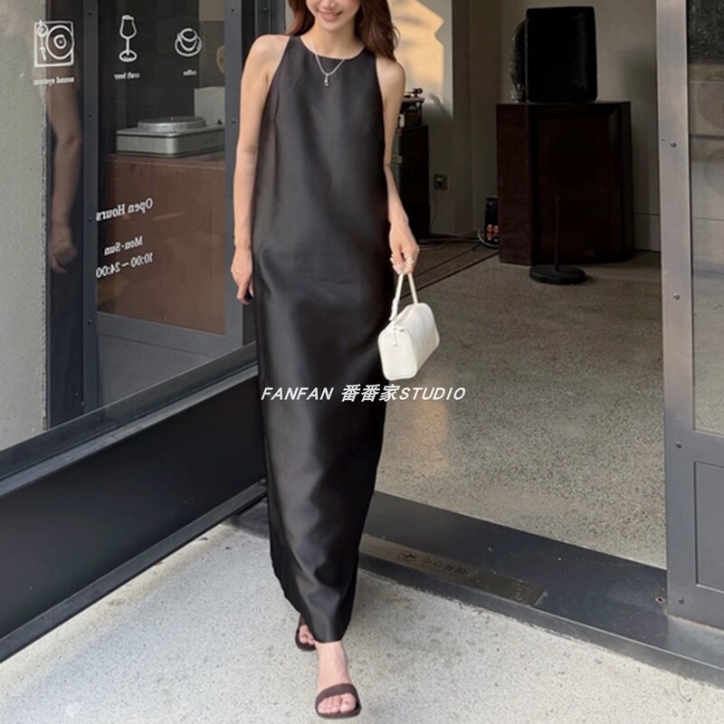 Lee Hui'Er Simple Black Sleeveless Long Dress for Women Summer Vest Dress Formal Dress for Women Lee Hui'Er Simple Black Sleeveless Long Dress for Women Summer Vest Dress Formal Dress for Women
