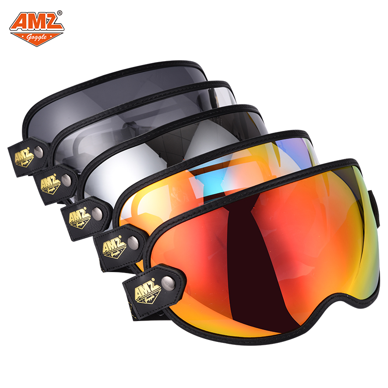 AMZ Retro Motorcycle Helmet Harley Locomotive Full Helmet Landscape Strap Lens M50 General Lens