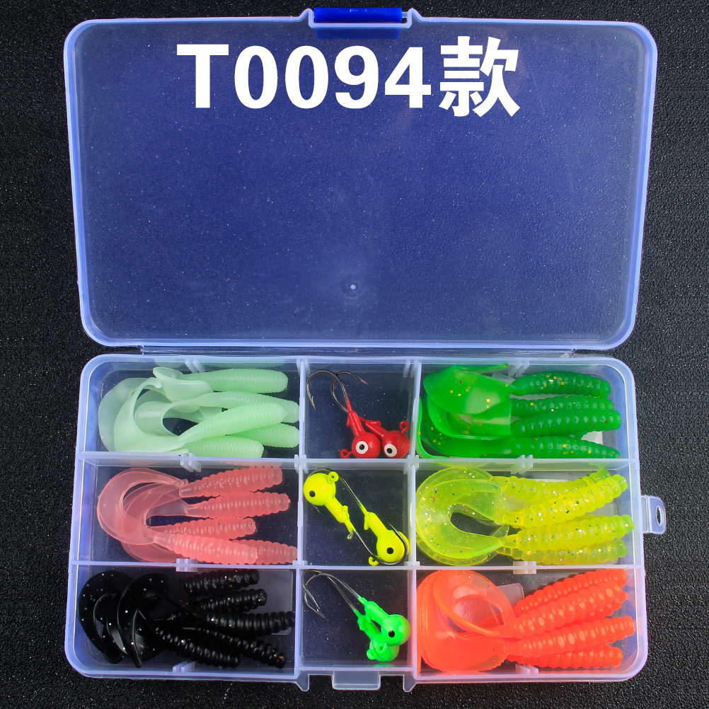 Luia Soft Fake Bait Lead Head Hook Single Tail Double Tail Fishing Group Fishing Gear Suit Light Seawater Fake Bait Roll T Tail Maggot Soft Worm
