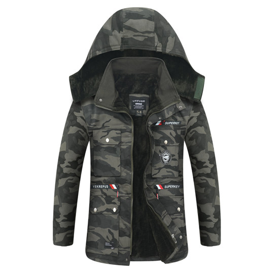 Winter Camouflage Cotton Coat Men's Thickened Cotton Jacket Fleece-Lined Warm Coat Workwear Cold-Proof Labor Protection Cotton-Padded Jacket