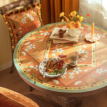 Fan Ju attitude Hand-painted American pastoral leather round table mat Round coffee table tablecloth Waterproof and oil-proof leave-in pvc customization