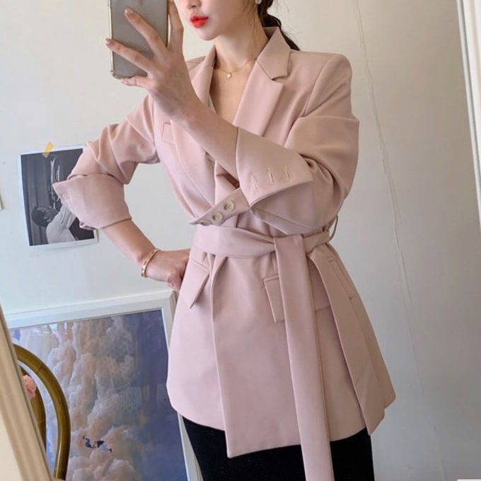 Belt Turnable Cuff Rear Open Fork Casual Suit Jacket Korea East Gate Autumn Dress New