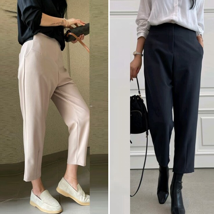 Trouser pinching pleats closing in fashion casual elastic smoke pipe pants Roof Harlan pants tightness back waist South Korea autumn