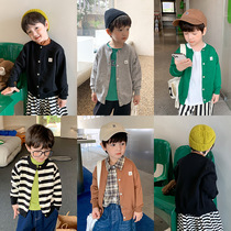 Childrens Knitted Coat Autumn Sweater Cardigan Boys and Girls Labeled Western Style Round Neck Top Trendy Versatile New Product