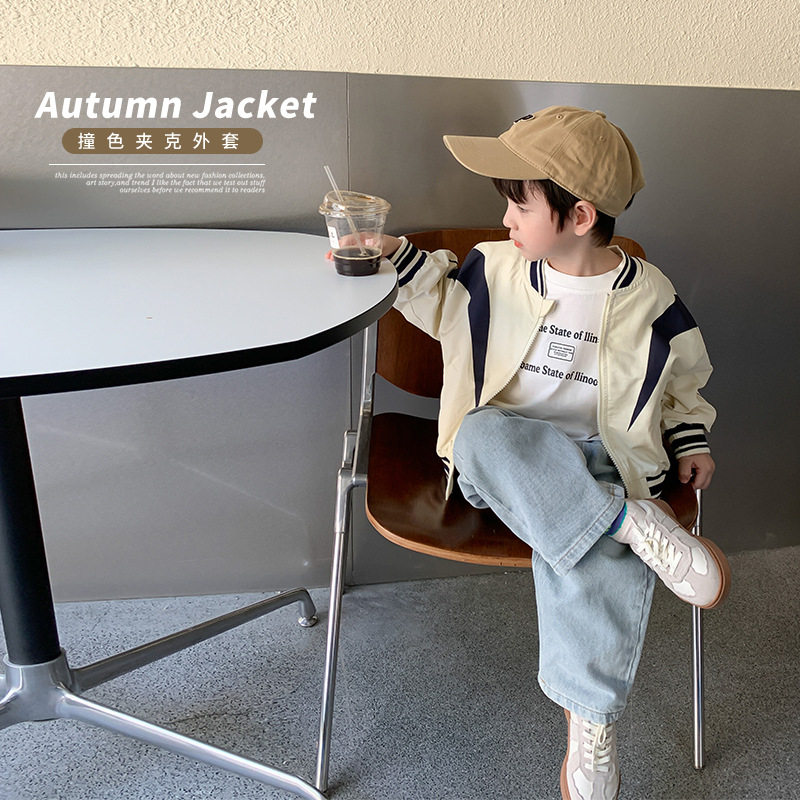Children's jacket baseball uniform boys and girls 2022 autumn new product color matching baby handsome short letter jacket top
