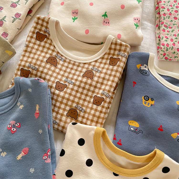 Children's pajamas autumn and winter cartoon autumn pants suit baby wool pull rack home suit tops