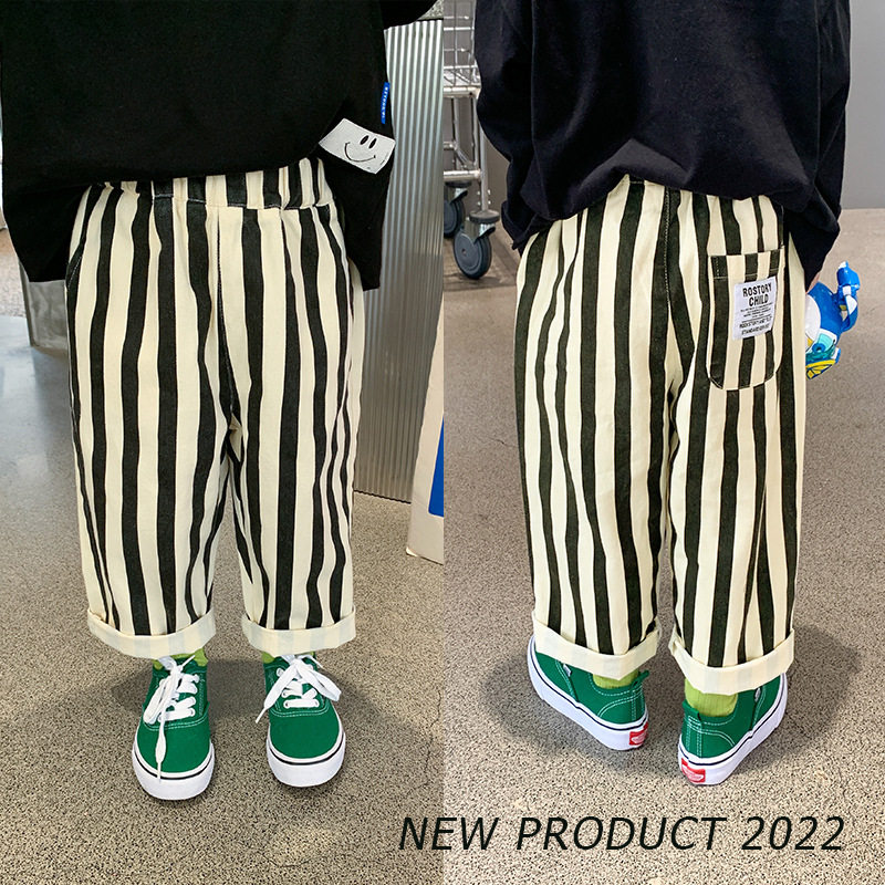 Children pants striped long pants 2022 fall new male and female children temperament upright baby handsome and straight cylinder casual pants tide 