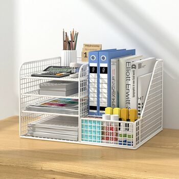 Desk Storage Rack File Storage Box Desktop Bookshelf Folder Information Organizer Metal Book Stand