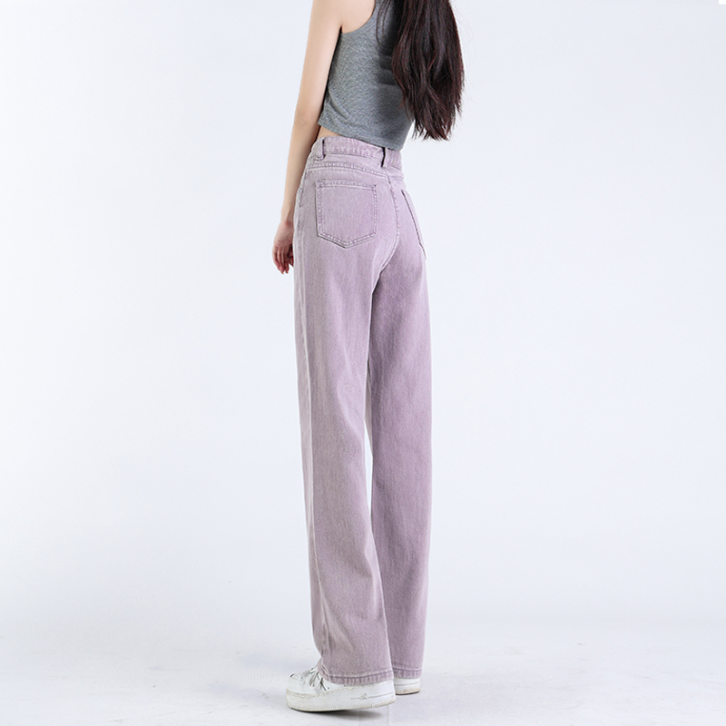 Wide-Leg Jeans for Women, New High-Waisted Slim-Fit Narrow Casual Straight-Leg Pants, Purple Dirty Pink Drapey Floor-Length Pants