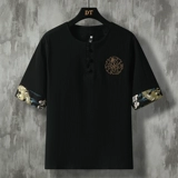 Трендовая летняя тонкая футболка с коротким рукавом, из хлопка и льна, оверсайз, короткий рукав, с вышивкой