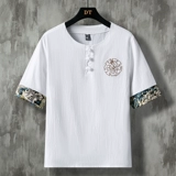 Трендовая летняя тонкая футболка с коротким рукавом, из хлопка и льна, оверсайз, короткий рукав, с вышивкой