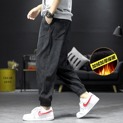 Трендовые утепленные вельветовые спортивные штаны для отдыха, в корейском стиле, свободный крой