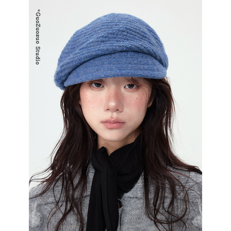High-Quality】100% Pure Wool Knitted Beret with a Slouchy Feel for Women, Autumn and Winter Style, Large Head Circumference Newsboy Cap, Trendy High-Quality】100% Pure Wool Knitted Beret with a Slouchy Feel for Women, Autumn and Winter Style, Large Head Circumference Newsboy Cap, Trendy