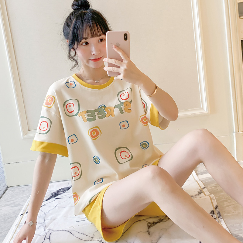 đồ ngủ cotton womens nhẫn thư mùa hè ngắn tay sinh viên bộ mất Hàn Quốc phiên bản của mùa xuân quần áo nhà và mùa thu mỏng mặc bên ngoài