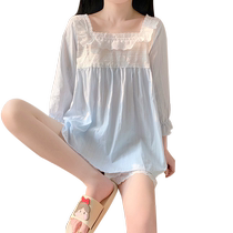 Princess style lace cute pajamas for women summer pure cotton simple thin short-sleeved suit loose Korean style home wear summer