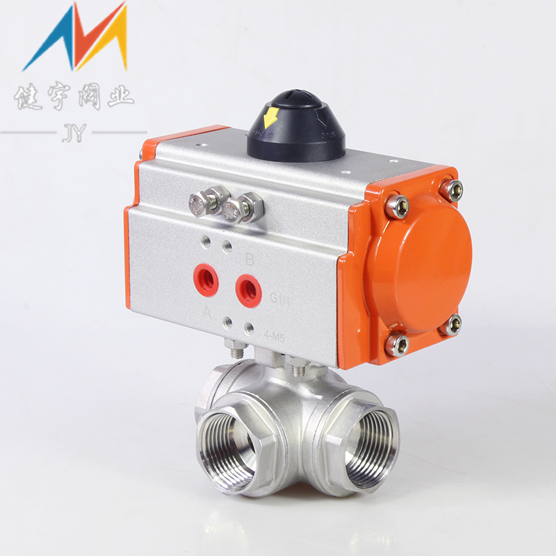 Q614 15F-16P stainless steel three-way pneumatic ball valve 304 pneumatic three-way ball valve screw three-way valve T L type