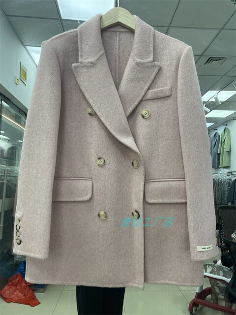 2023 ດູໃບໄມ້ລົ່ນແລະລະດູຫນາວ Wool Coat Women European Station Double-sided Woolen Coat Fashion Commuting Long Sleeve Suit Collar Korean Version