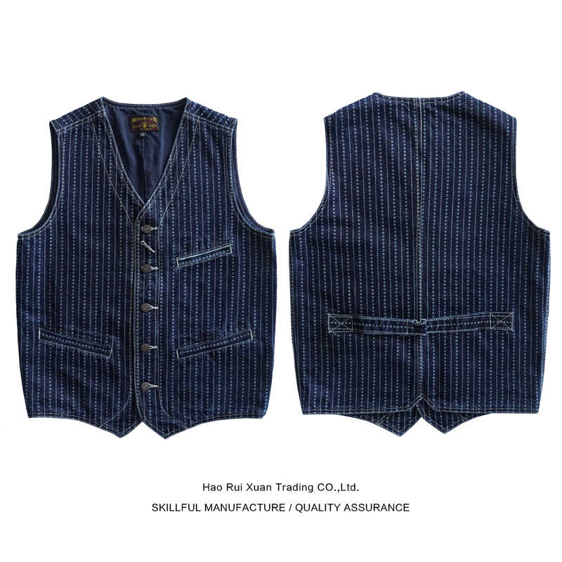 Dip-Dyed Peach Heart Style Vintage Vest for Men, Men's Jacket, Vintage Workwear, American Casual Red Selvedge Denim