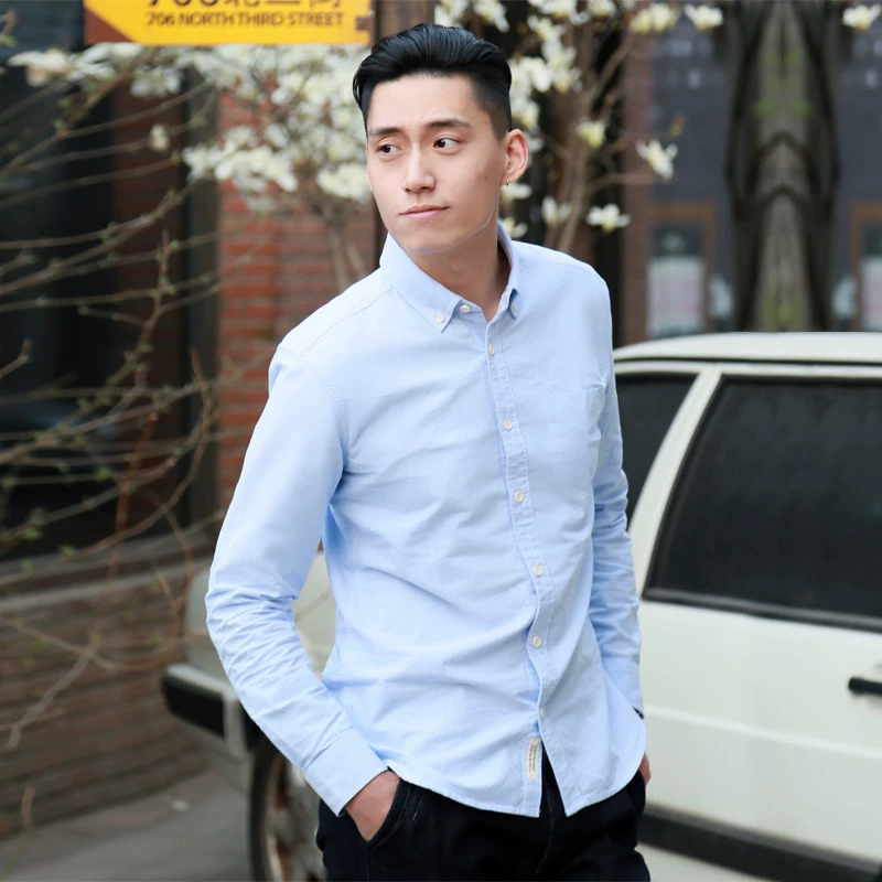 Мужская классическая рубашка из хлопка, с длинным рукавом, 7 цветов, slim fit