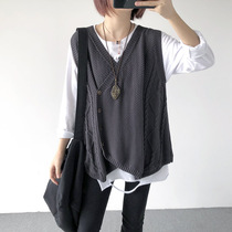 Knitted Vest Womens Spring new literary loose size irregular V-neck sleeveless jacket cardigan horse jacket jacket