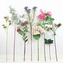  Simulation bouquet Blue purple single hydrangea rose calla living room flower arrangement with flowers and grass fake flowers