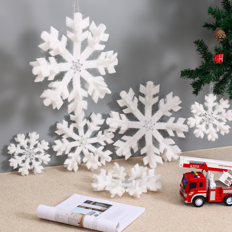 Christmas snowflake decorates children performing dance stage stereo simulation hand with snowflake props Christmas tree hanging