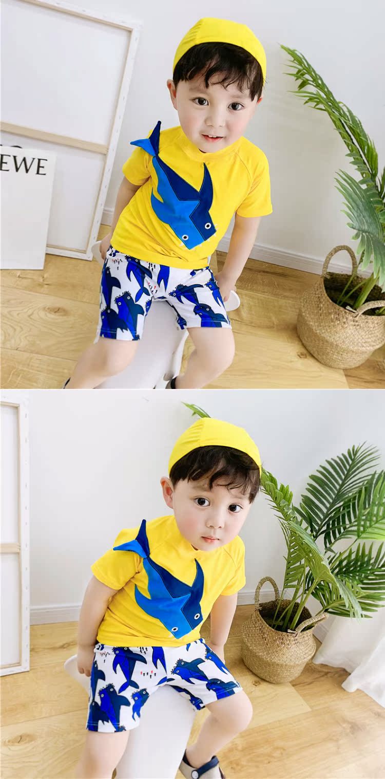 Đồ bơi trẻ em Hàn Quốc bé trai bé cá mập bé chia tay kem chống nắng UV tắm nước nóng mùa xuân - Bộ đồ bơi của Kid đồ bơi cho trẻ