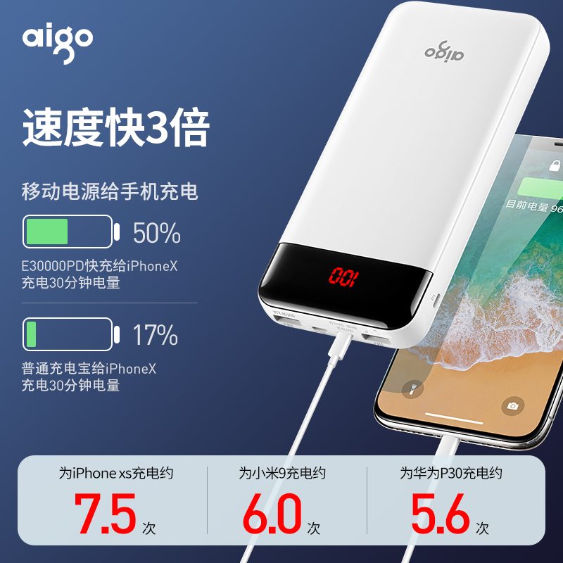 Aigo 爱国者 20W PD快充充电宝 30000毫安 双重优惠折后￥79.4包邮