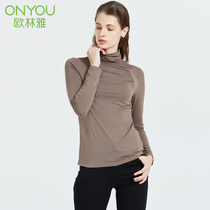 Olin Ya bamboo fiber women single coat high collar net gauze base shirt autumn and winter warm single clothing sexy DFY902