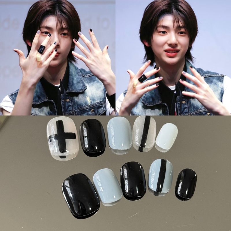 Juhoon Fan Support Nail Art, Neutral Style, Similar to the Nail Art from the K-Pop Group (or Similar to the Nail Art from the K-Pop Group)