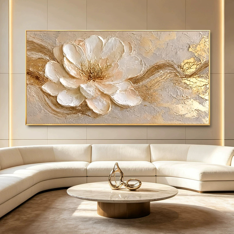 Purely Hand-Painted Oil Painting with Luxurious Golden Flowers, Living Room Decorative Painting with a High-End Feel, Abstract Texture for Sofa Background Wall, Bedroom Hanging Painting Purely Hand-Painted Oil Painting with Luxurious Golden Flowers, Living Room Decorative Painting with a High-End Feel, Abstract Texture for Sofa Background Wall, Bedroom Hanging Painting