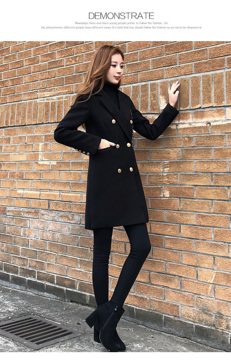 Áo len đen nữ dài phần phiên bản Hàn Quốc của mùa đông mới Hepburn gió dày lên phổ biến áo khoác len lỏng thủy triều - Accentuated eo áo áo măng tô nữ dáng dài