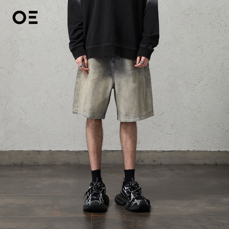 【Celebrity Style】Organic Emotion Heavy Washed Denim Shorts Distressed Oversized Shorts Oe