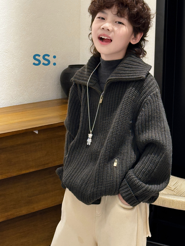 Ss Stylish Japanese-Style Boys' Fashion Sweater 2026 New Boys' Autumn and Winter Clothing Children's Knitwear for Older Kids Jacket