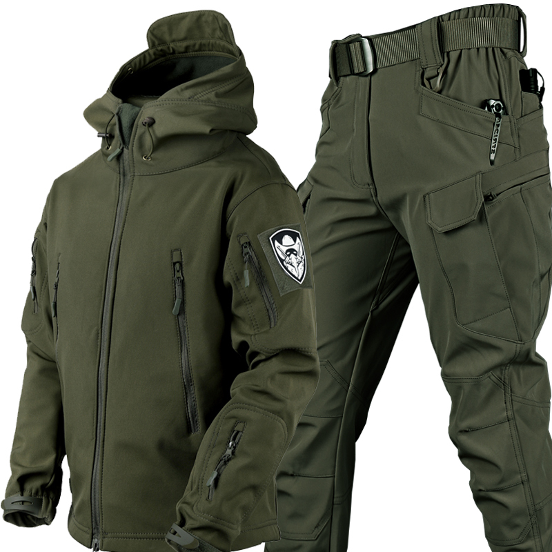 Sharkskin Jacket and Pants Set for Men and Women, Thickened Waterproof Outdoor Tactical Jacket, Three-In-One Mountaineering Suit