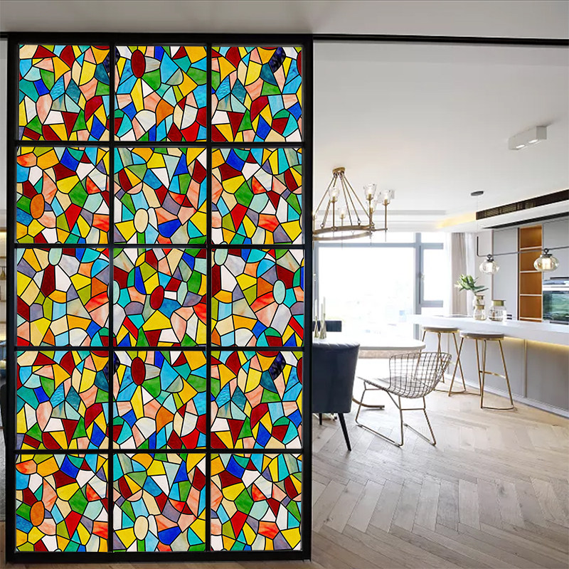 European color retro church electrostatic finished glass fixture transparent bathroom window window sticker