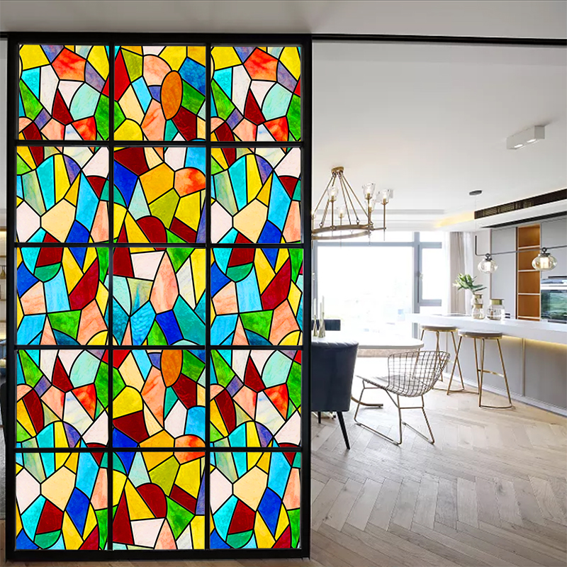 European-style colored retro church frosted glass sticker powder room bathroom window window flower sticker transparent opaque