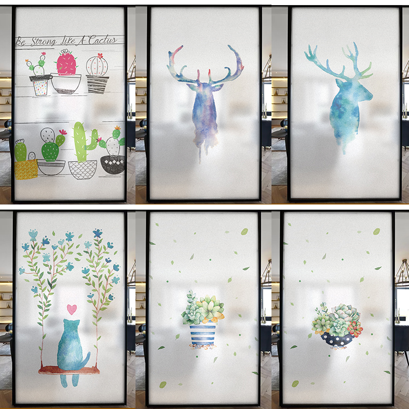 Cartoon Balroom Frosted Film Transparent Bedroom WindowsKitchen Living Room Frosted Sticker WindowsFlowers