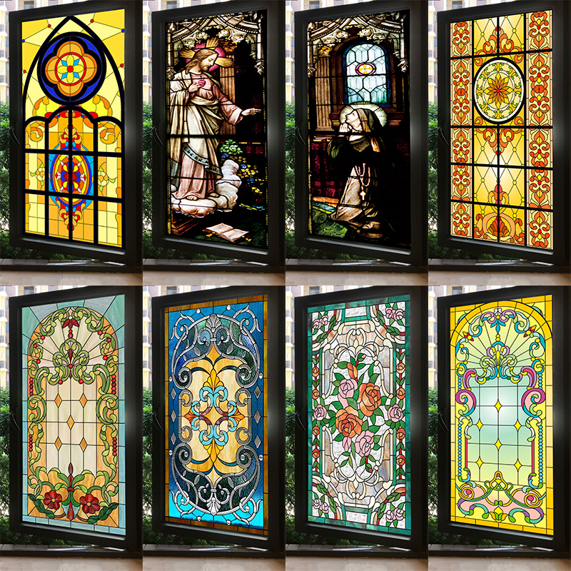 Church glass stickers retro color film windows European window stickers transparent opaque anti-peeping shading