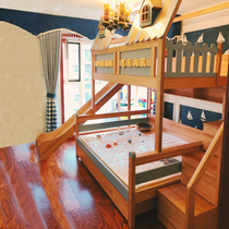 Bunk bed two-story up and down bed Tree House childrens high and low bed full solid wood adult with slide slide 1 5 m children