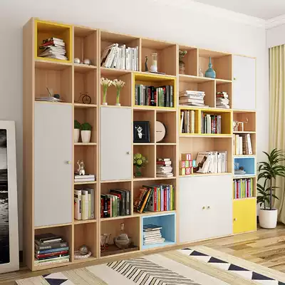 European-style bookcase with door Modern minimalist children's bookshelf Floor-to-ceiling small shelf Economical living room bookshelf wall