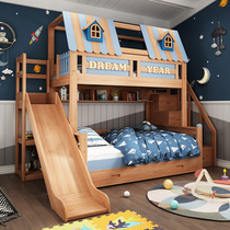 Solid Wood high and low bed with slide bunk bed tree house bed boy childrens bed multifunctional child mother bed upper and lower bunk combination