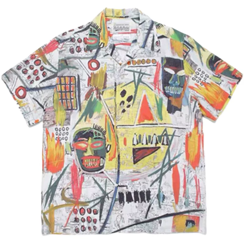 Сочетанная camisa JIANGXIN совместная японская рай для Баския граффити гавайская футболка с коротким рукавом повседневная цветочная для мужчин