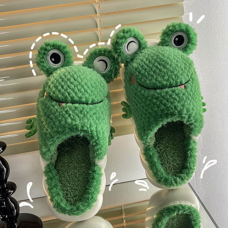 Winter Indoor Home Thick-Soled Non-Slip Warm Cute Frog Couple Furry Slippers Men's Cotton Slippers Women's Style Winter Indoor Home Thick-Soled Non-Slip Warm Cute Frog Couple Furry Slippers Men's Cotton Slippers Women's Style