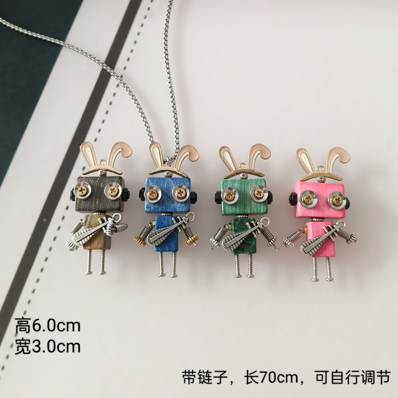 Wooden Robot Handmade Necklace Keychain Creative Gift Steampunk Robot with Chain 032 Wooden Robot Handmade Necklace Keychain Creative Gift Steampunk Robot with Chain 032