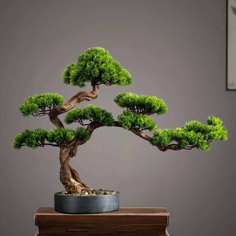 Living Room Solid Wood Artificial Welcoming Pine Tree Hotel Tabletop Entrance Green Plant Fake Pine Tree Arborvitae Bonsai Indoor Decoration