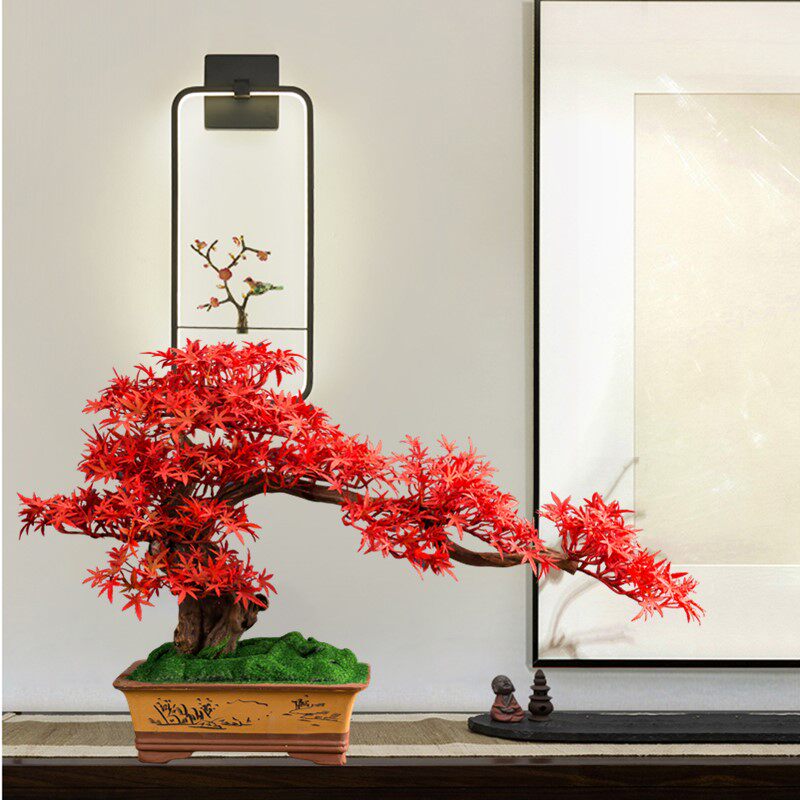 Simulation red maple leaf greet pingda potty view living room Hotel Dead Zen mask decorated TV cabinet soft installation