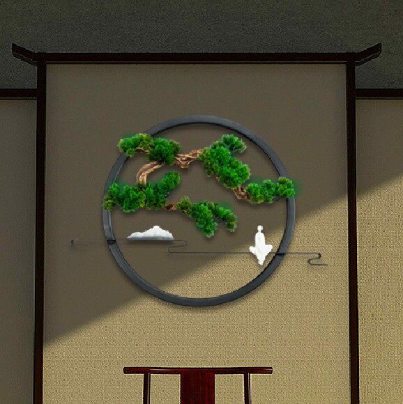 Chinese style wall decoration simulation welcome pine background wall iron art club soft decoration lobby beauty pine hanging wall decoration